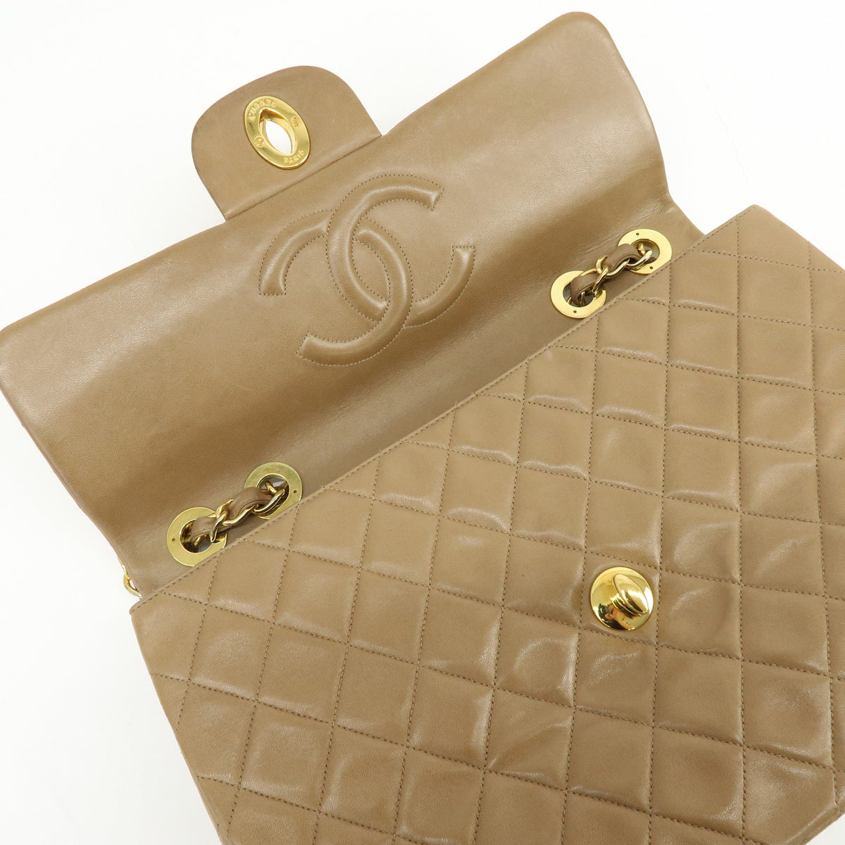 CHANEL Jumbo Matelasse 34 Lamb Skin Shoulder Bag Hand Bag Brown A01094