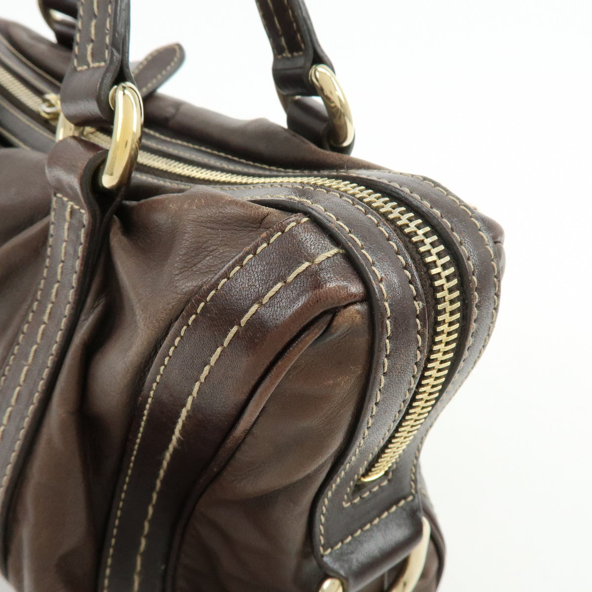 GUCCI Duchessa Leather Mini Boston Bag Hand Bag Dark Brown 181487