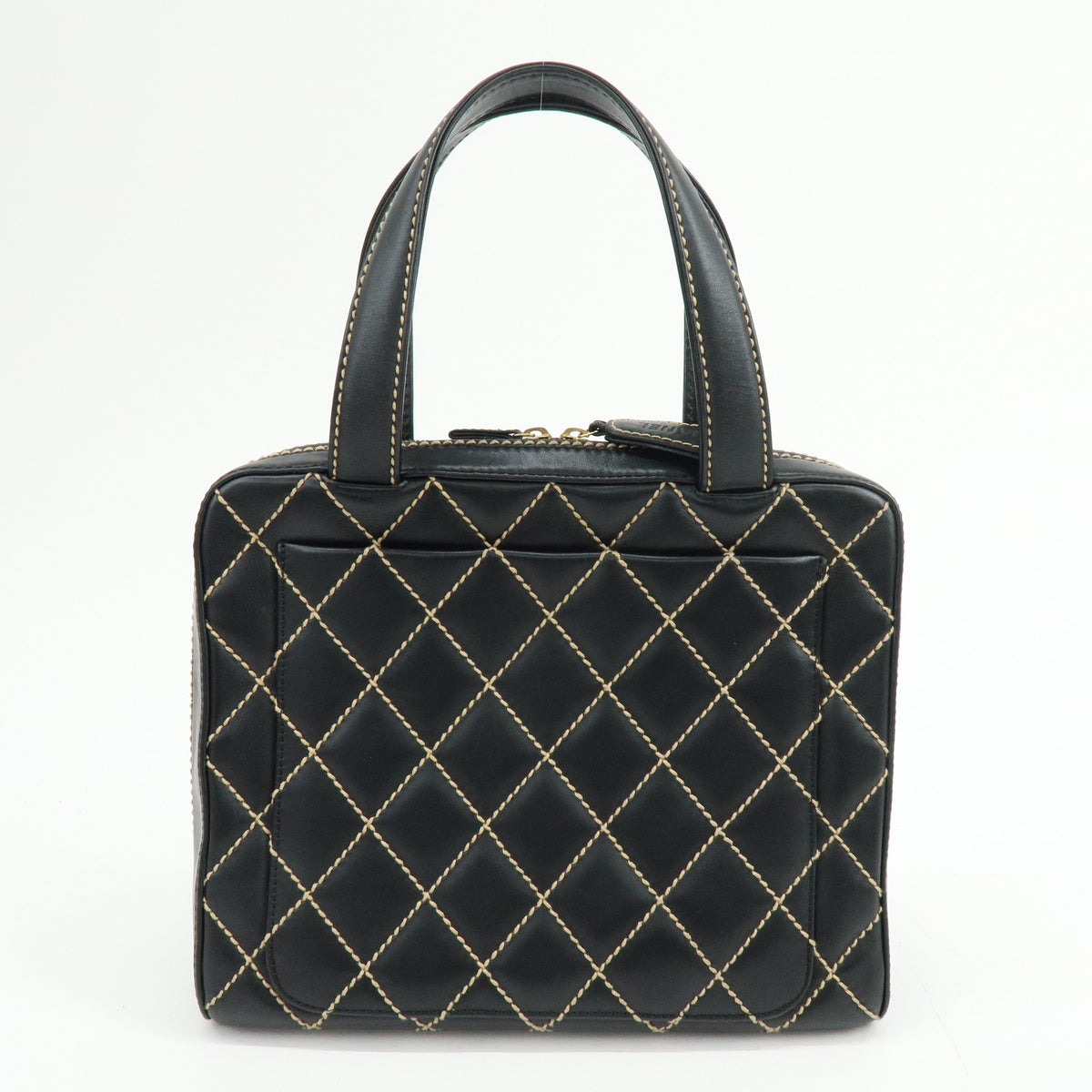 CHANEL Wild Stitch COCO Mark Calf Skin Hand Bag Black A14693