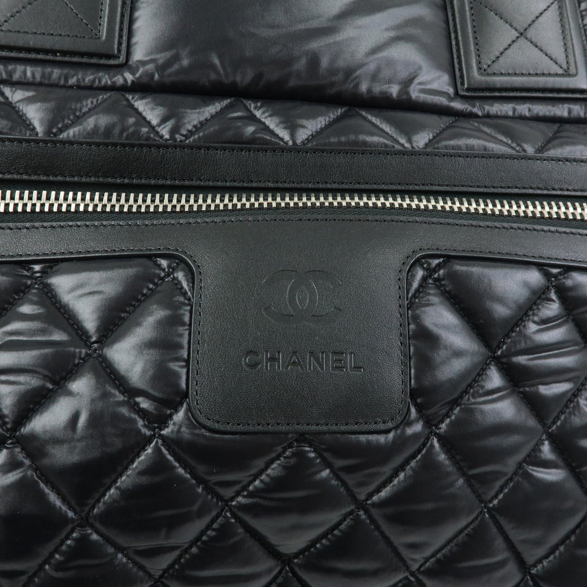 CHANEL COCO Cocoon Nylon Leather Tote Bag Hand Bag Black A48611