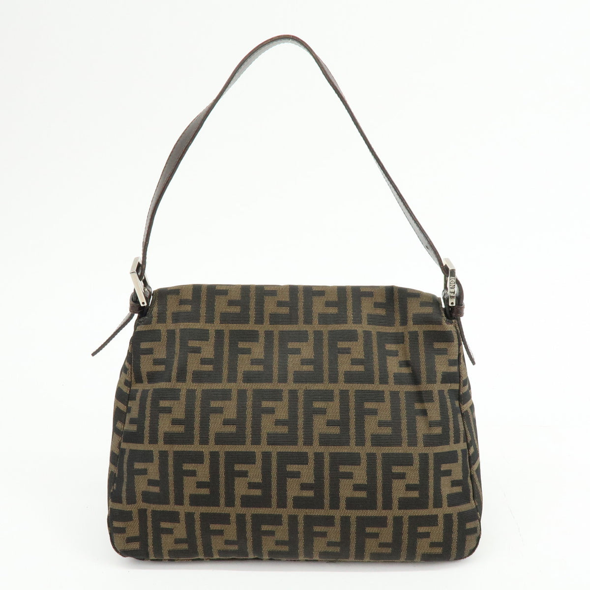 FENDI Mamma Baguette Zucca Canvas Leather Shoulder Bag Brown 26325