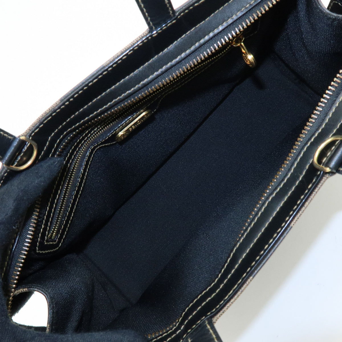 FENDI Pequin PVC Leather 2Way Hand Bag Black Brown 261390