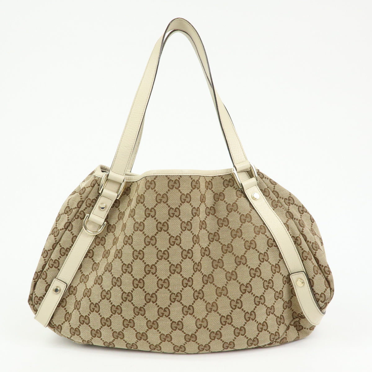 GUCCI Abbey GG Canvas Leather Tote Bag Hand Bag Beige Ivory 130736