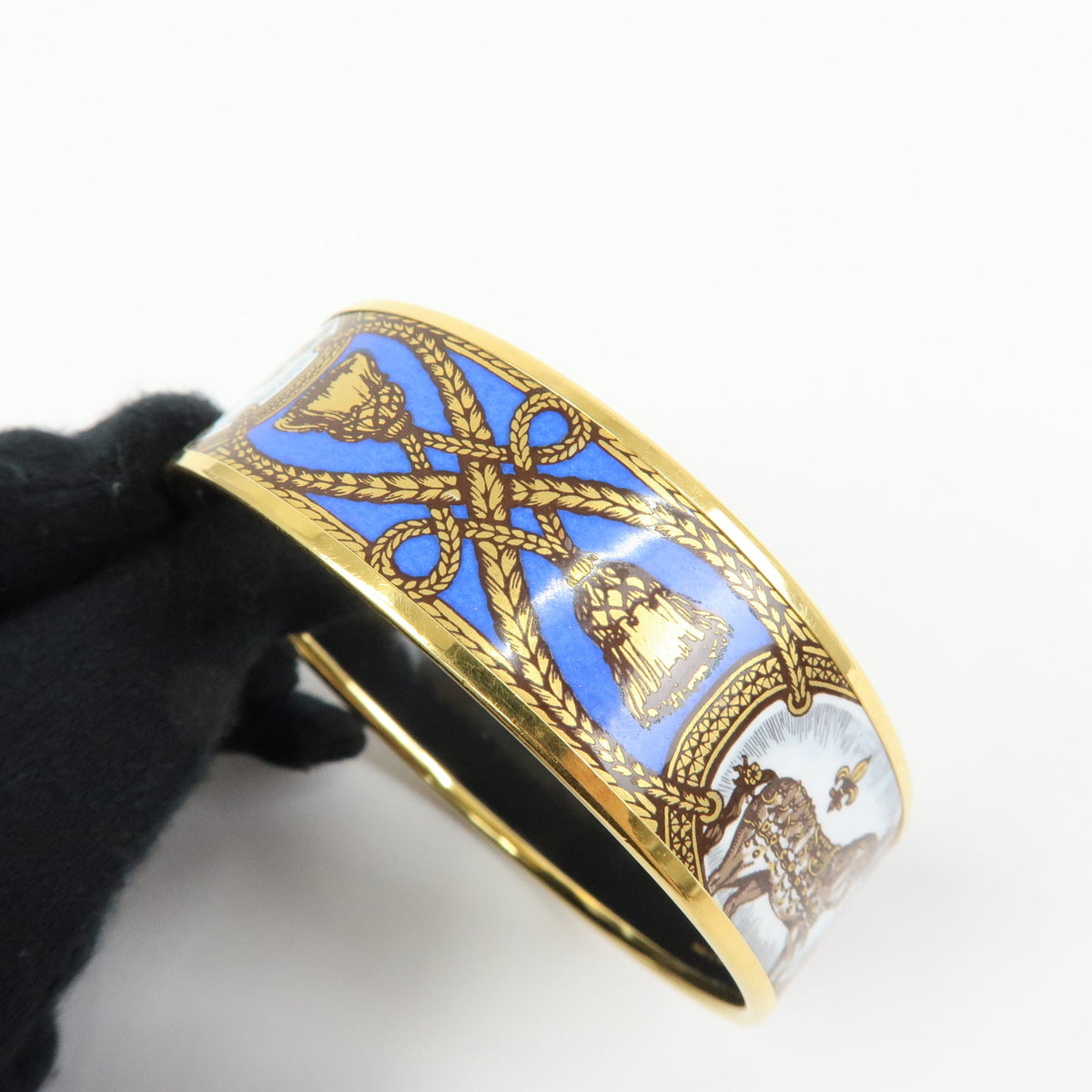 HERMES Email GM Gold Plated Bracelet Bangle Blue Gold