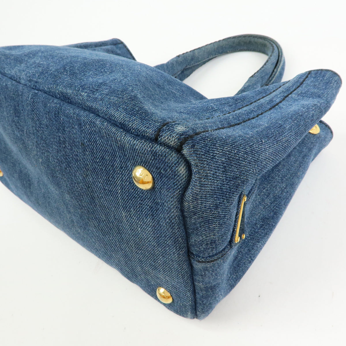 PRADA Triangle Logo Canapa Mini Denim 2Way Bag Hand Bag Blue 1BG439
