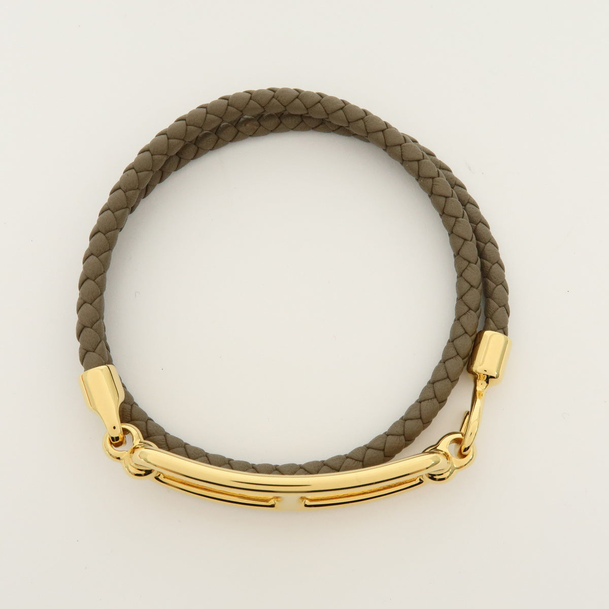 HERMES Leather Plated Roulis Double Tour Bracelet Beige Gold