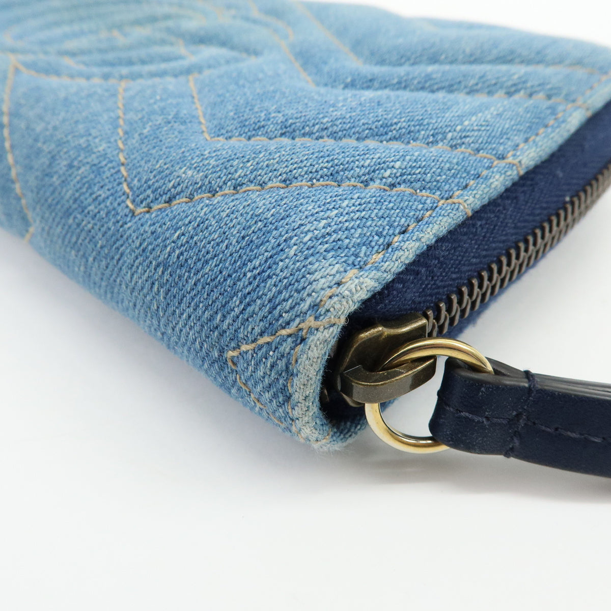 GUCCI GG Marmont Double G Denim Leather Round Zippy Wallet Blue 443123