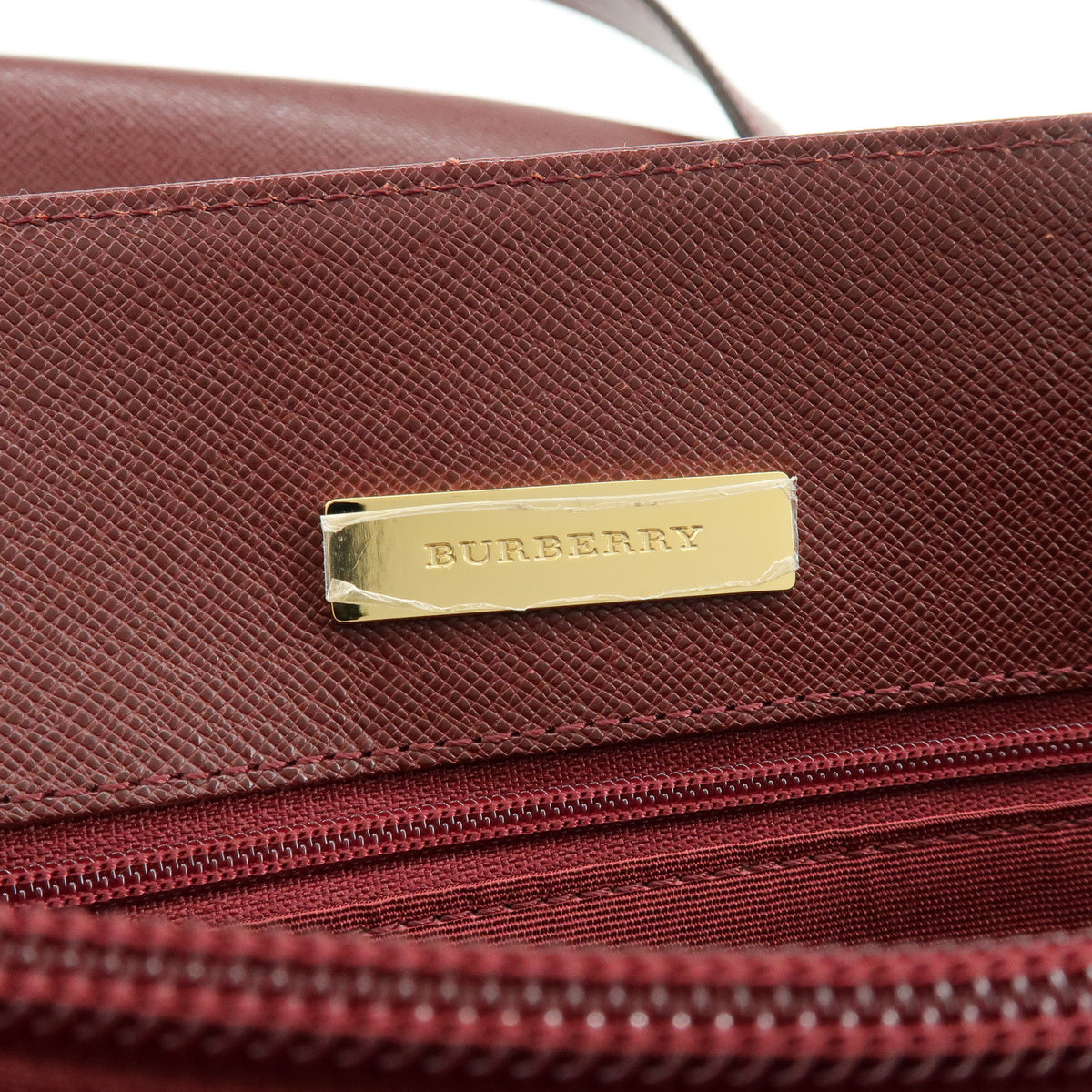BURBERRY Nova Plaid Canvas Leather Tote Bag Shoulder Bag Beige Wine Red