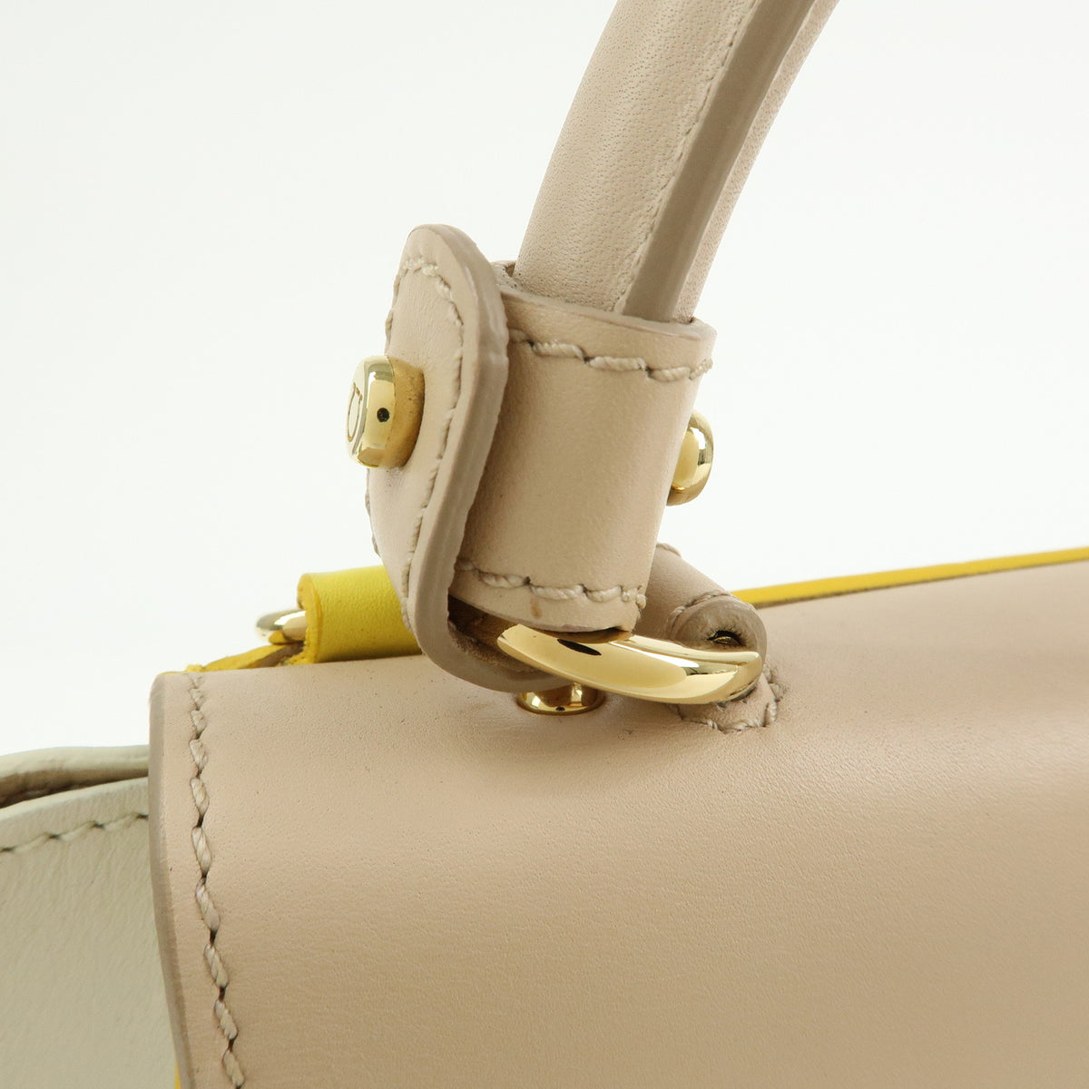 Ferragamo Gantini Leather 2Way Hand Bag Shoulder Bag Yellow Beige White