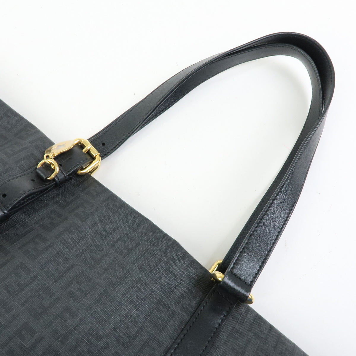 FENDI Zucchino PVC Leather Tote Bag Shoulder Bag Black 8BH215