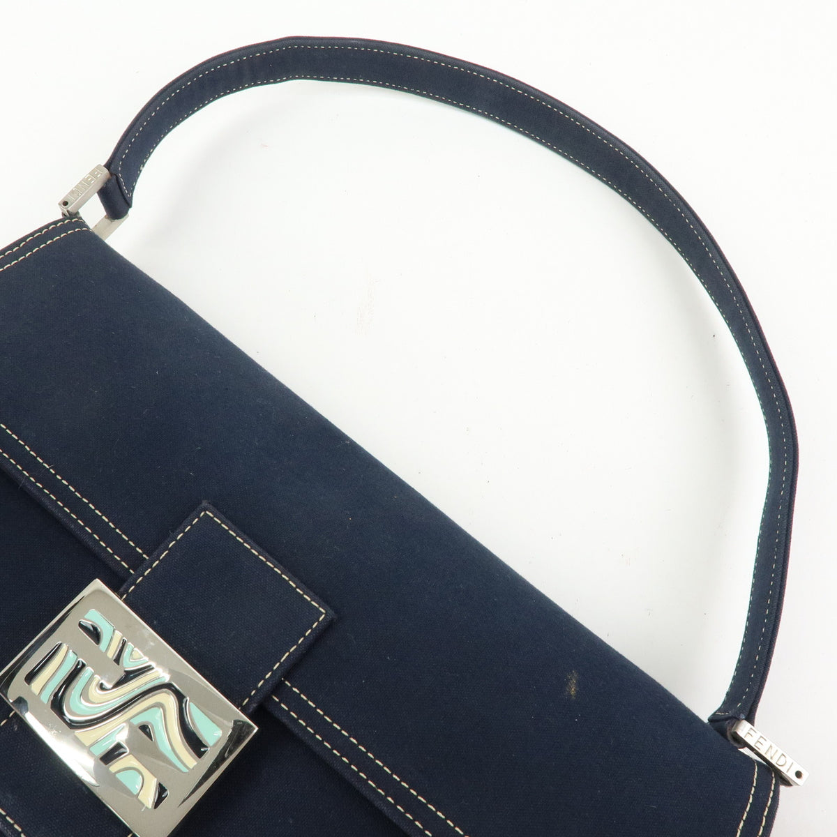 FENDI Mamma Baguette Canvas Shoulder Bag Hand Bag Navy 26424