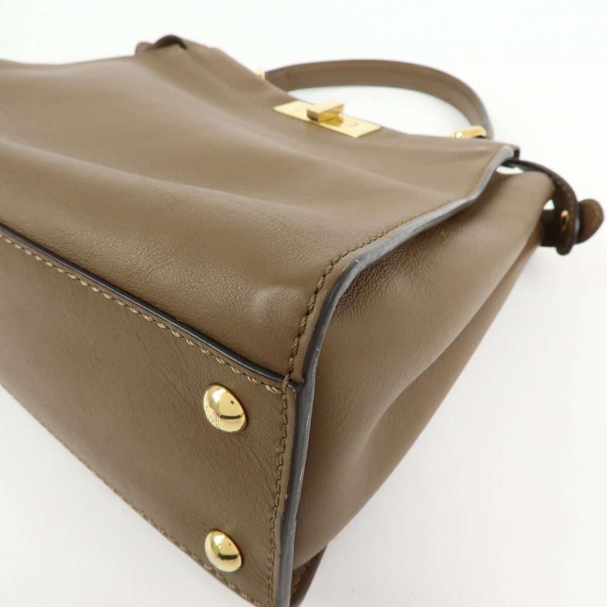 FENDI Peekaboo Pequin Leathe 2Way Hand Bag Shoulder Bag Brown 8BN290