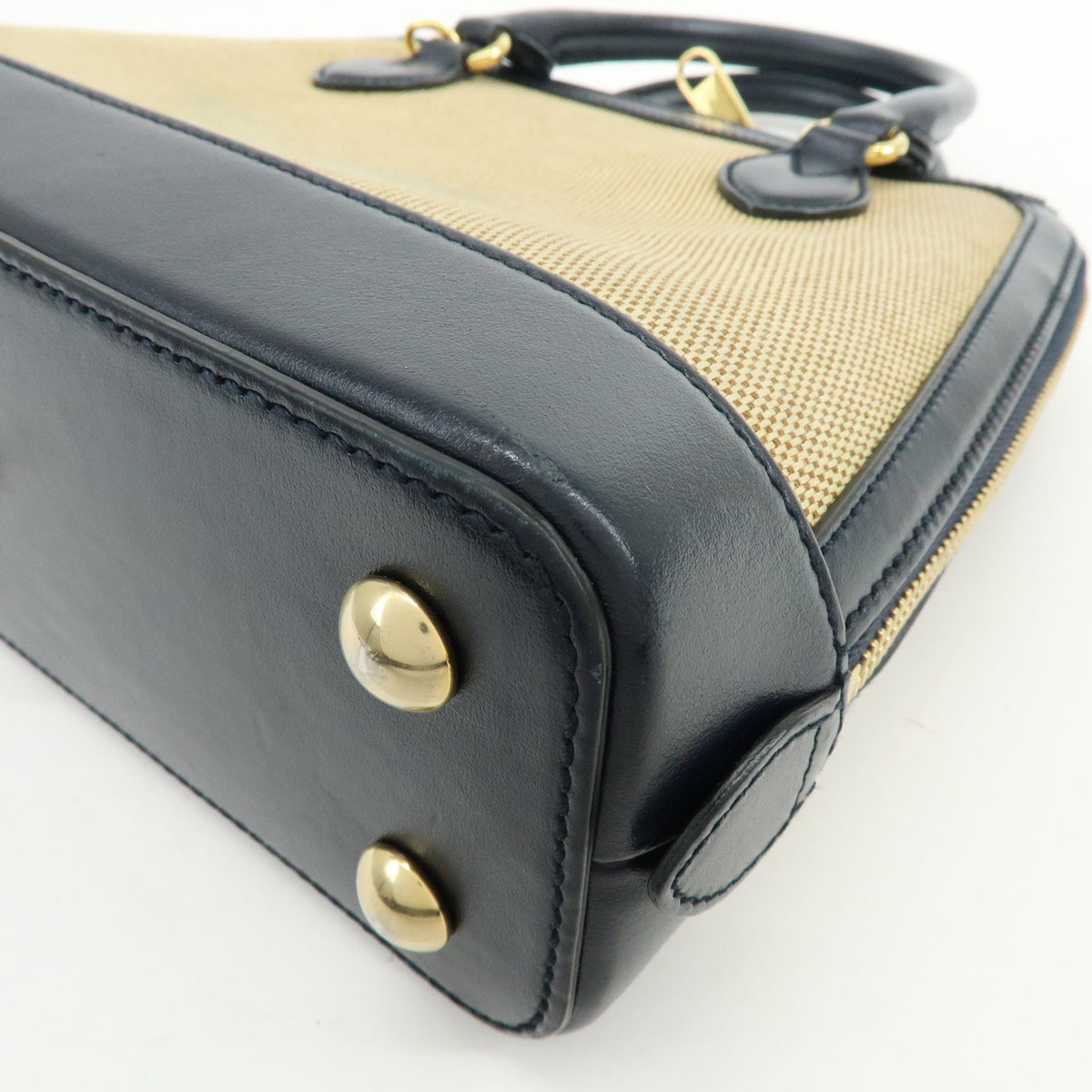 GUCCI Horsebit 1955 Small Top Handle 2Way Hand Bag Beige Navy 621220