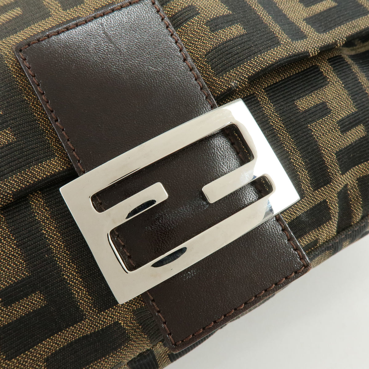 FENDI Zucca Mamma Baguette Jacquard Canvas Leather Shoulder Bag 26325
