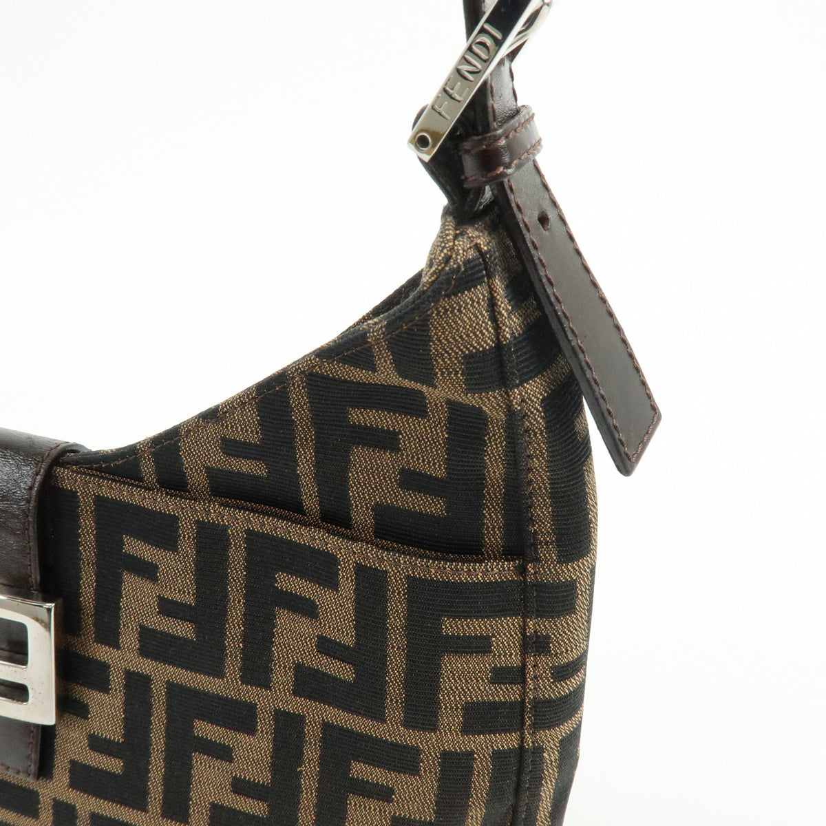 FENDI Zucca Canvas Leather Shoulder Bag Hand Bag Black Brown 26569