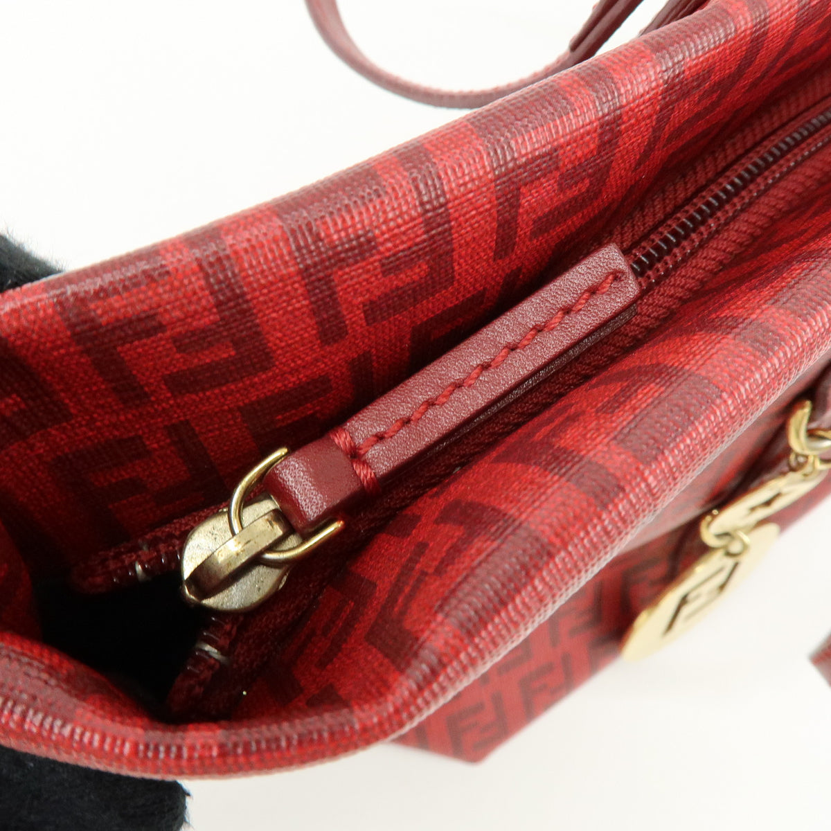 FENDI Zucchino PVC Leather Tote Bag Hand Bag Red 8BH214