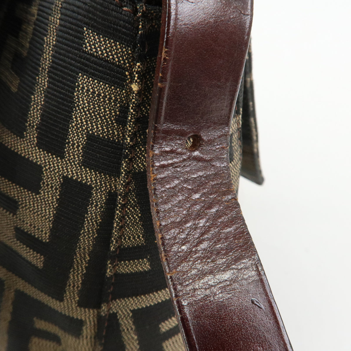 FENDI Zucca Mamma Baguette Canvas Leather Shoulder Bag Brown 26325
