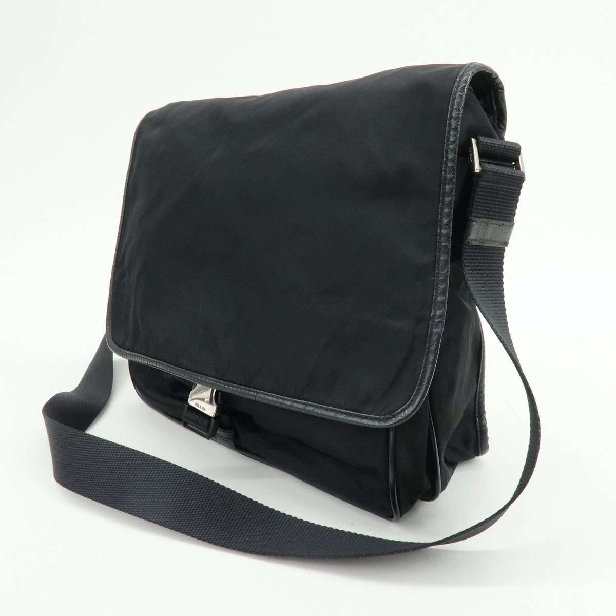 PRADA Triangle Logo Nylon Saffiano Leather Shoulder Bag Crossbody Bag