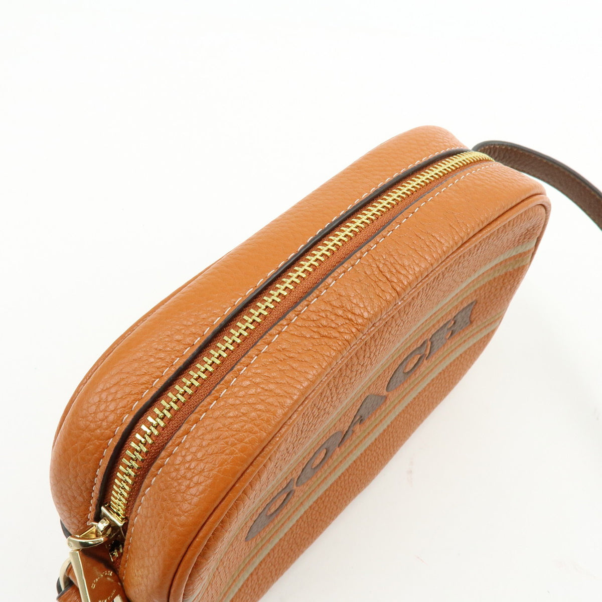 COACH Logo Leather Shoulder Bag Crossbody Bag Camel Brown