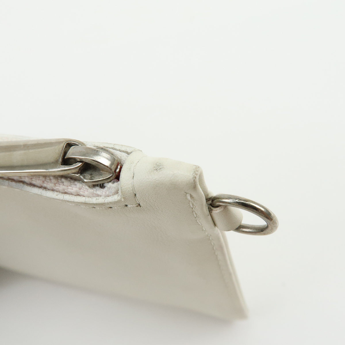 CHANEL COCO Mark Leather Cosmetic Pouch Flat Pouch White
