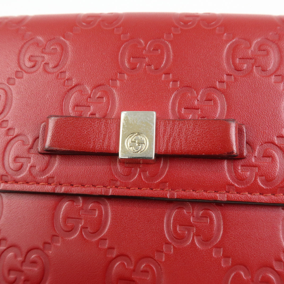 GUCCI Guccissima Leather Bi-fold Compact Wallet Red 406925
