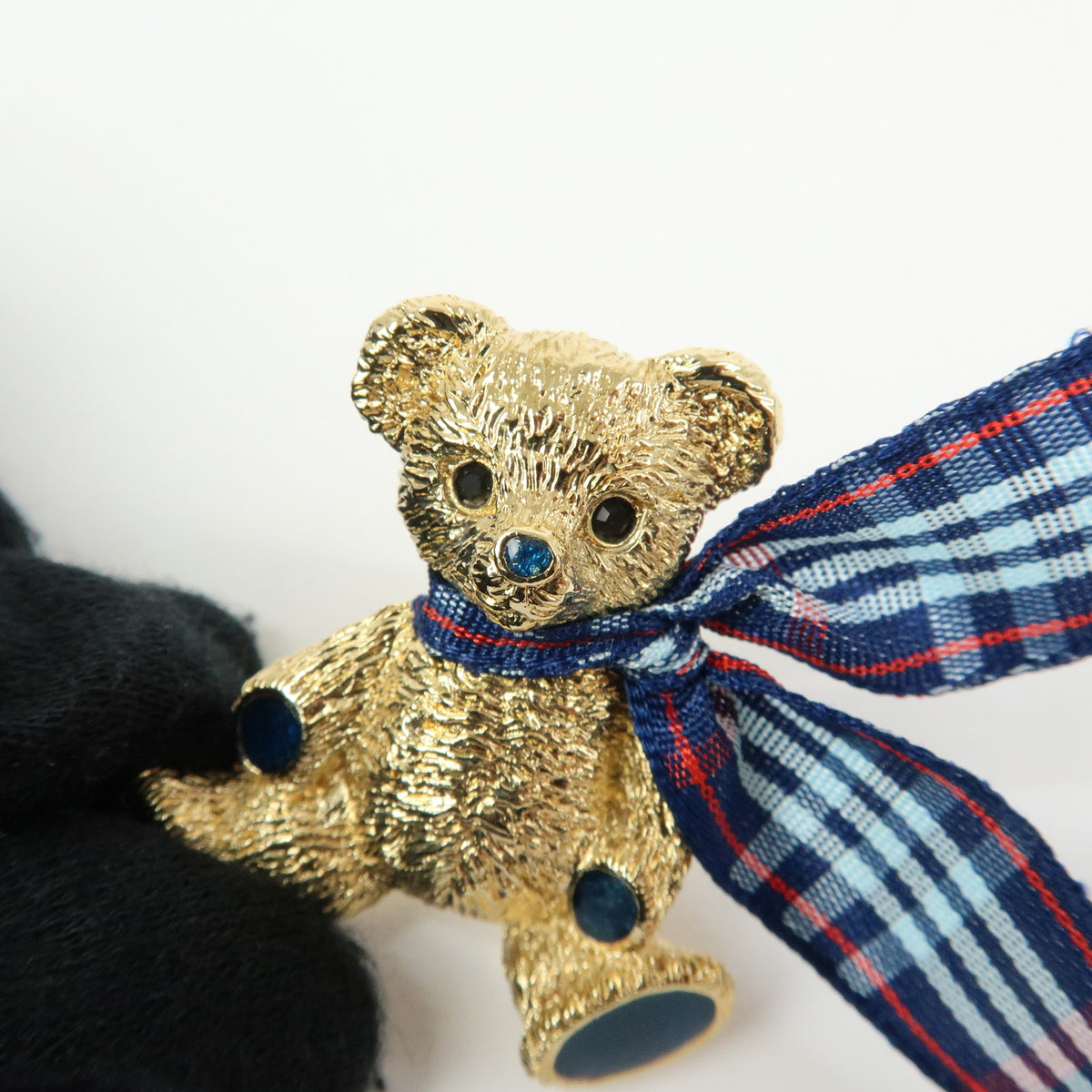 BURBERRY Teddy Bear With Plaid Ribbon Metal Pin Brooch Gold