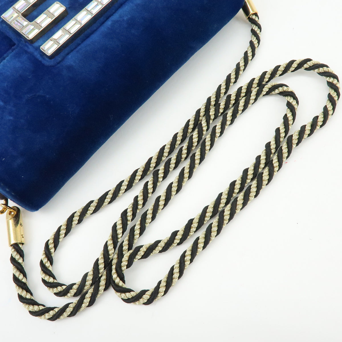 GUCCI Broadway Velvet Shoulder Bag Crossbody Bag Bijou Logo Navy 544242
