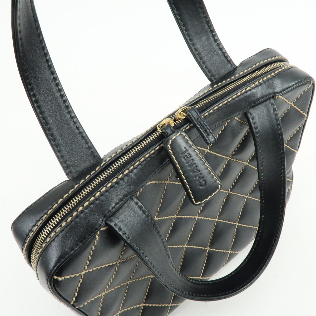 CHANEL Wild Stitch COCO Mark Calf Skin Hand Bag Black A14693