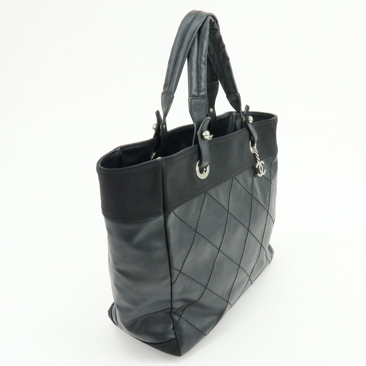 CHANEL Paris Biarritz MM PVC Leather Tote Bag Hand Bag Black A34209
