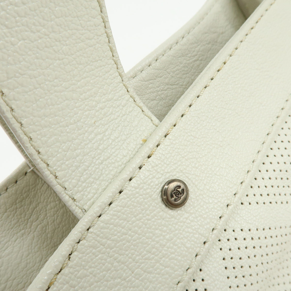 CHANEL COCO Mark Leather Perforated Shoulder Bag Hand Bag White