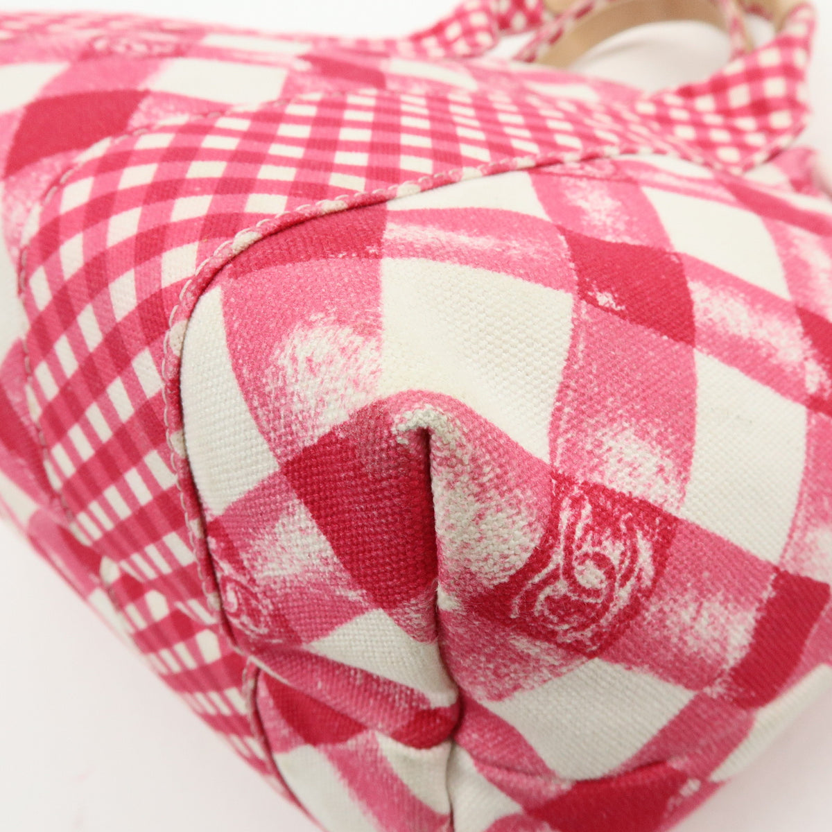 CHANEL Cruise Line Canvas Leather Gingham Hand Bag Tote Bag Pink A49918