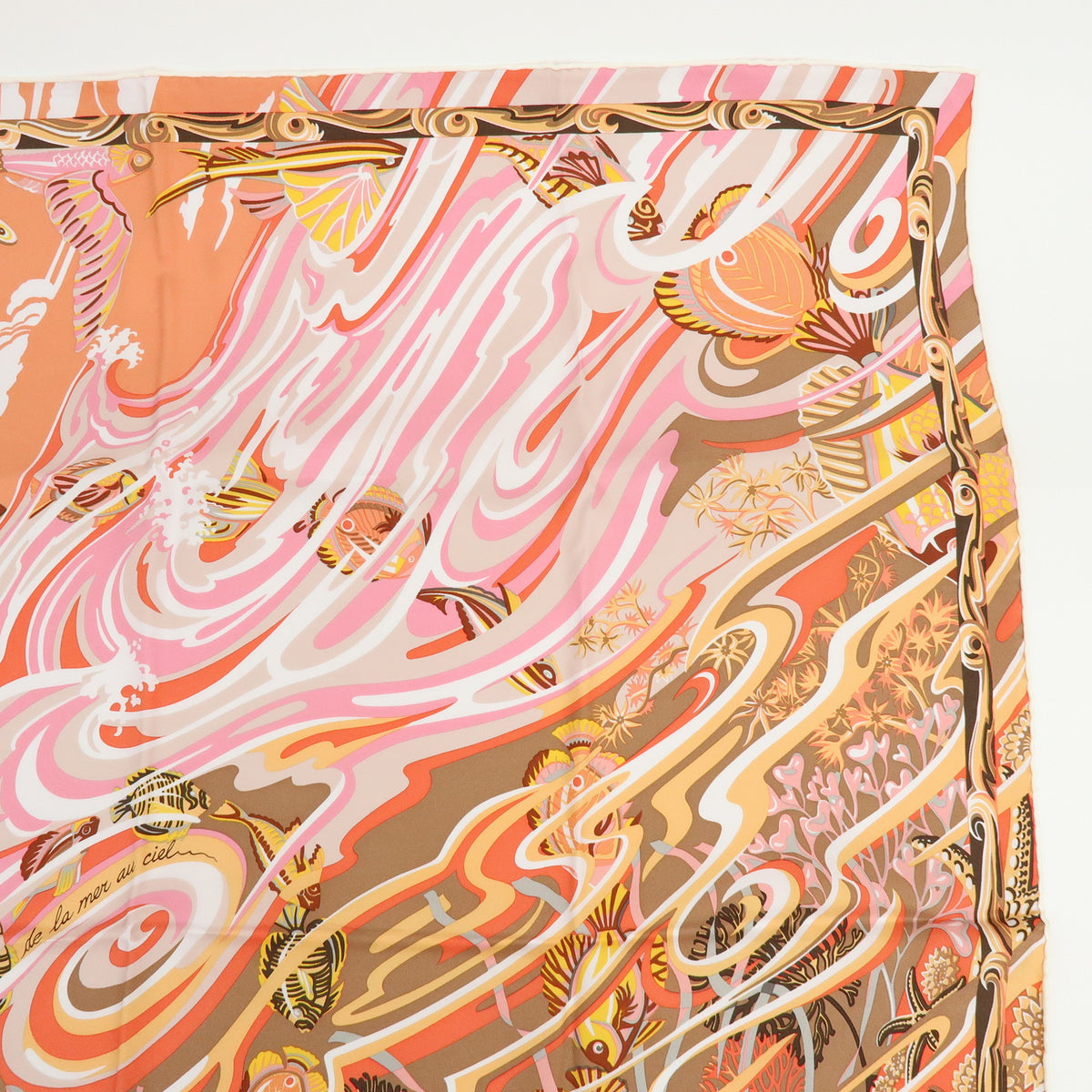 HERMES Carre 90 Silk 100% Scarf De la Mer au Ciel Orange