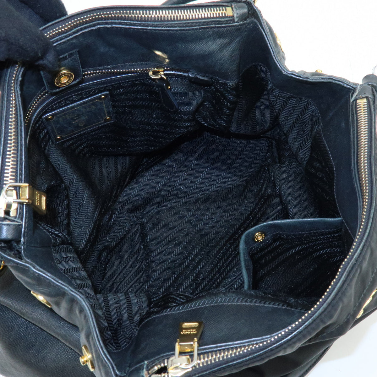 PRADA Nylon Saffiano Leather Shoulder Bag Hand Bag Black