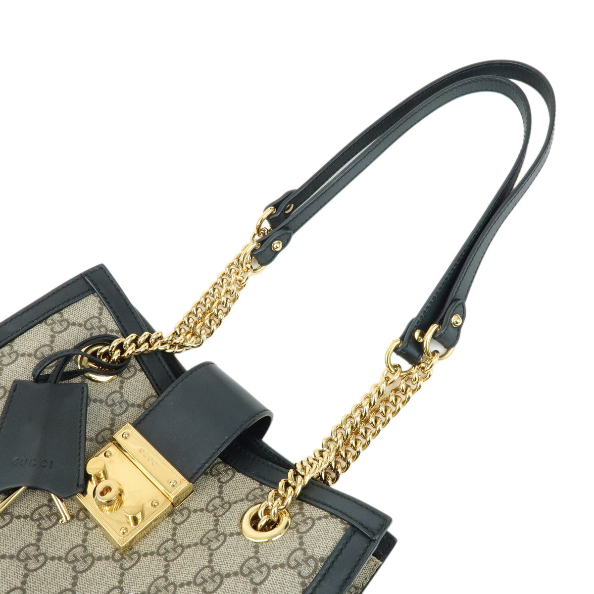GUCCI Padlock GG Supreme Leather Chain Shoulder Bag Beige Black 498156