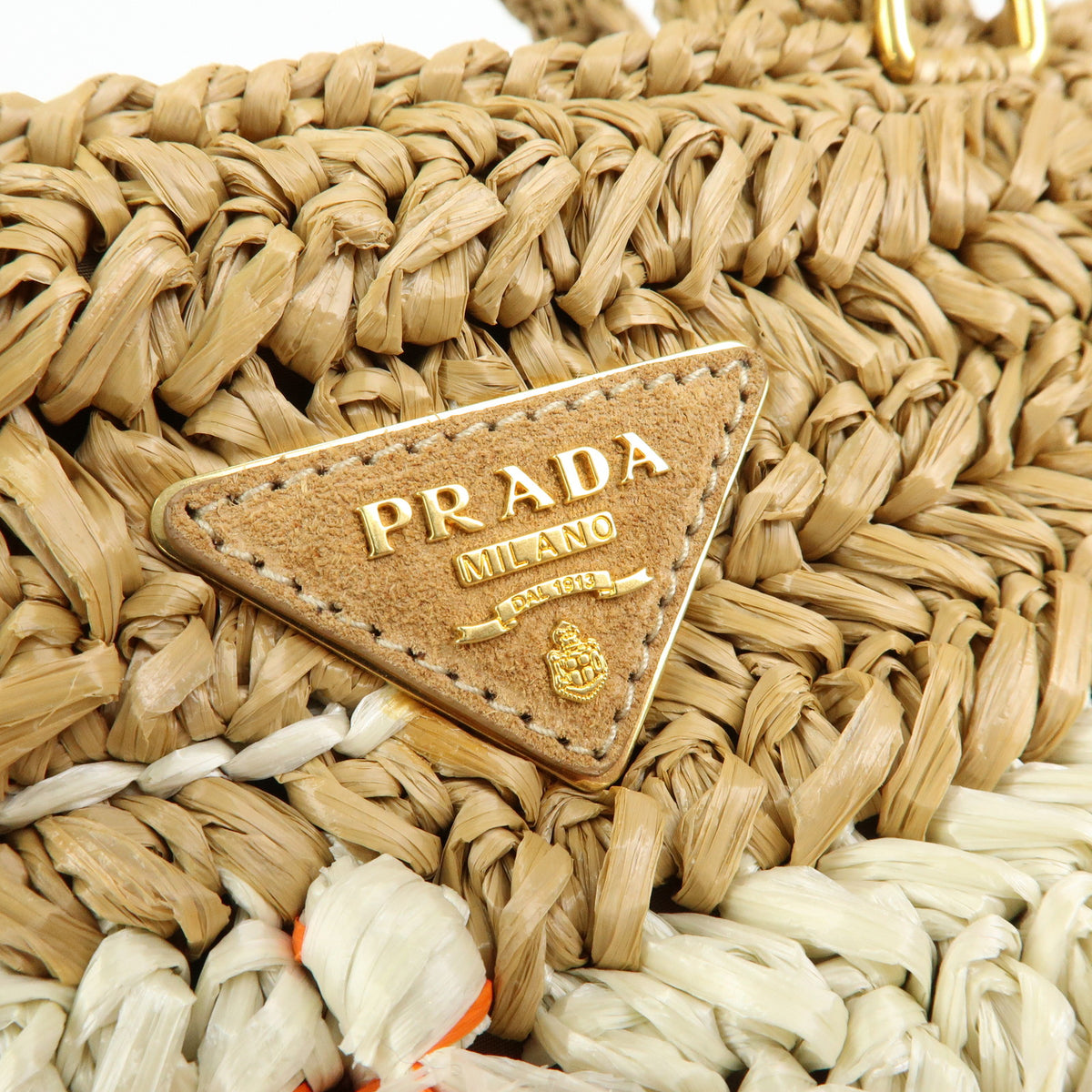 PRADA Canapa Triangle Logo Tricot Raffia 2Way Bag Camel Orange 1BG153