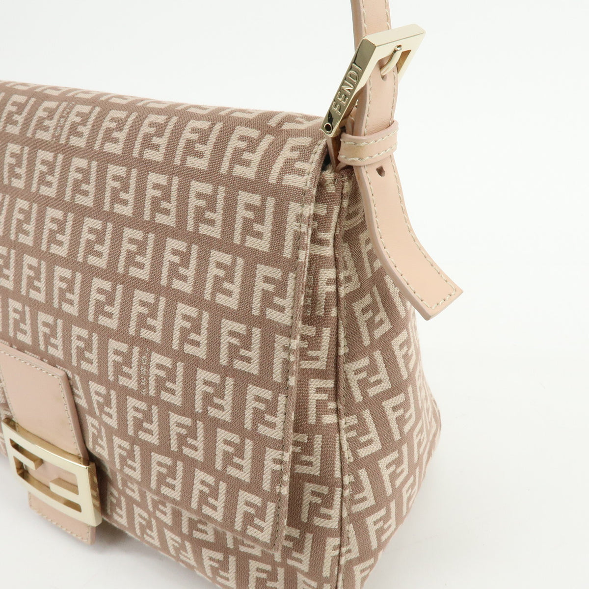 FENDI Mamma Baguette Zucchino Canvas Leather Shoulder Bag Pink 8BR001