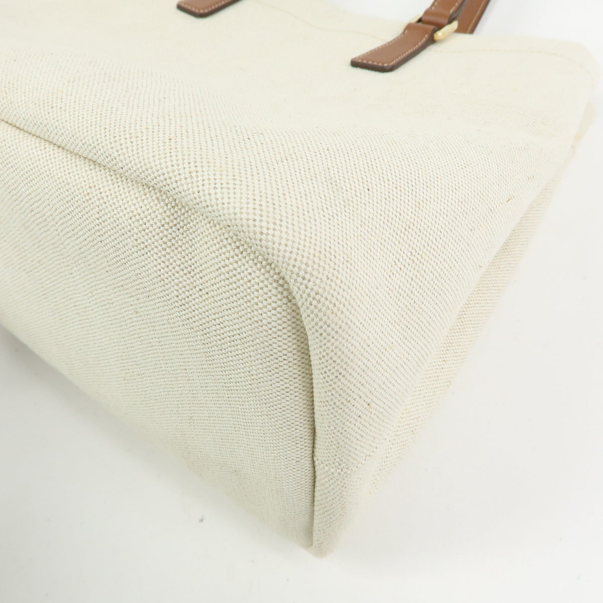 PRADA Logo Linen Leather Tote Bag Shoulder Bag Natural Brown 1BG356