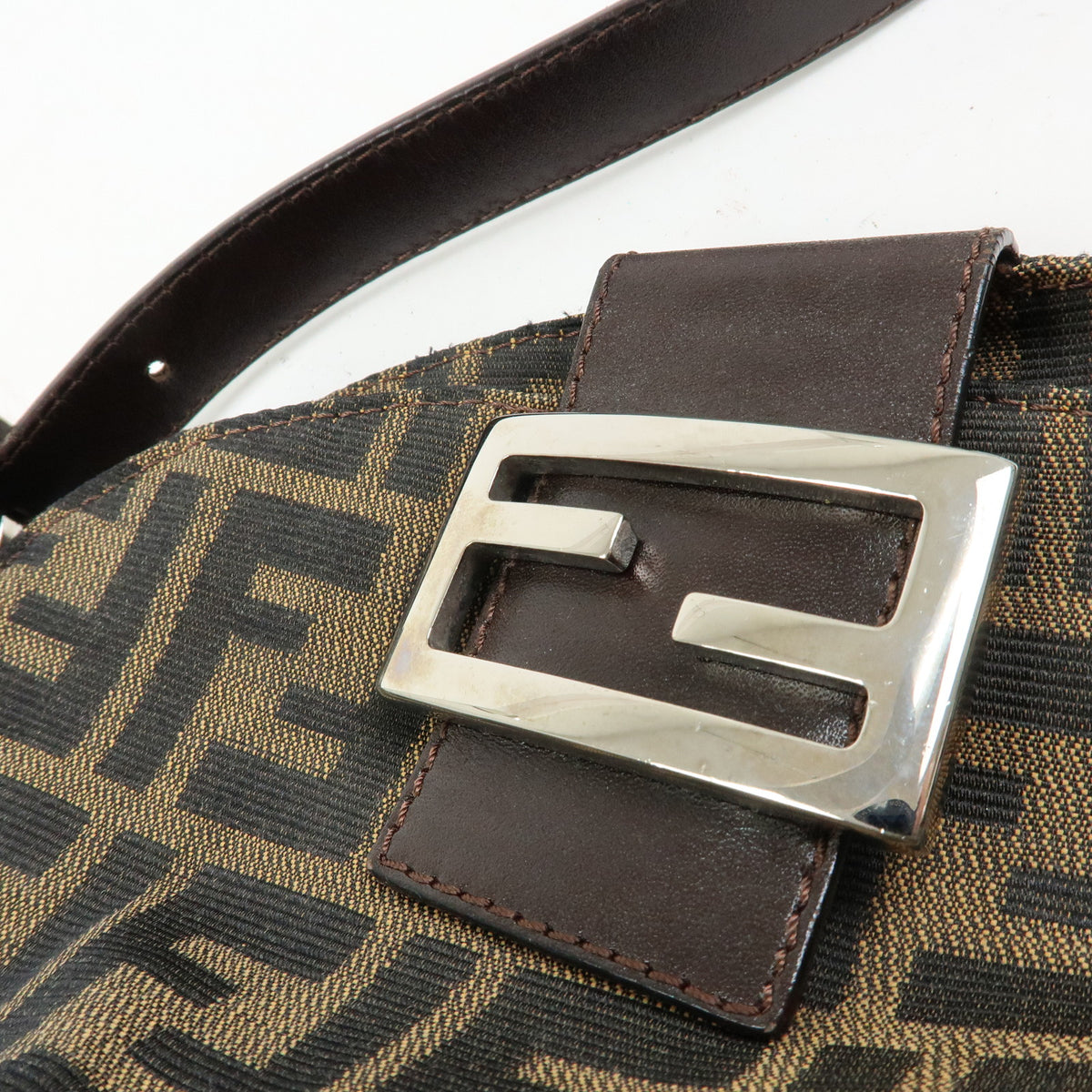 FENDI Zucca Canvas Leather Shoulder Bag Brown Black 125895