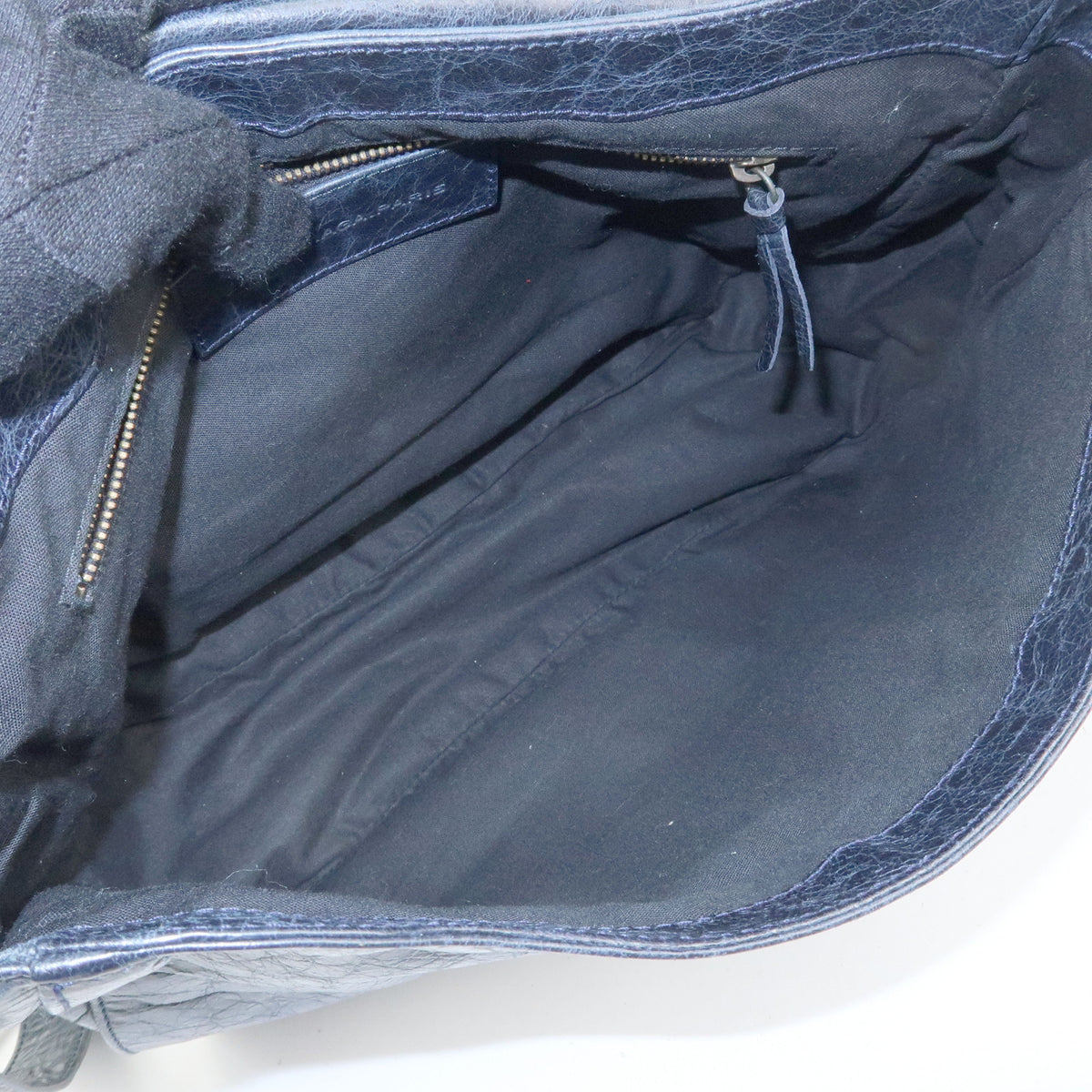 BALENCIAGA Classic Neo Folk Leather Shoulder Bag Dark Navy 285346