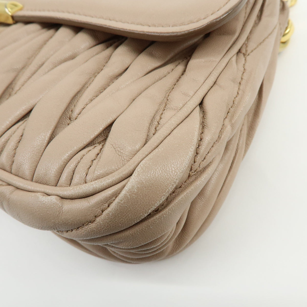 MIU MIU Matelasse Nappa Leather Chain Shoulder Bag Pink Beige