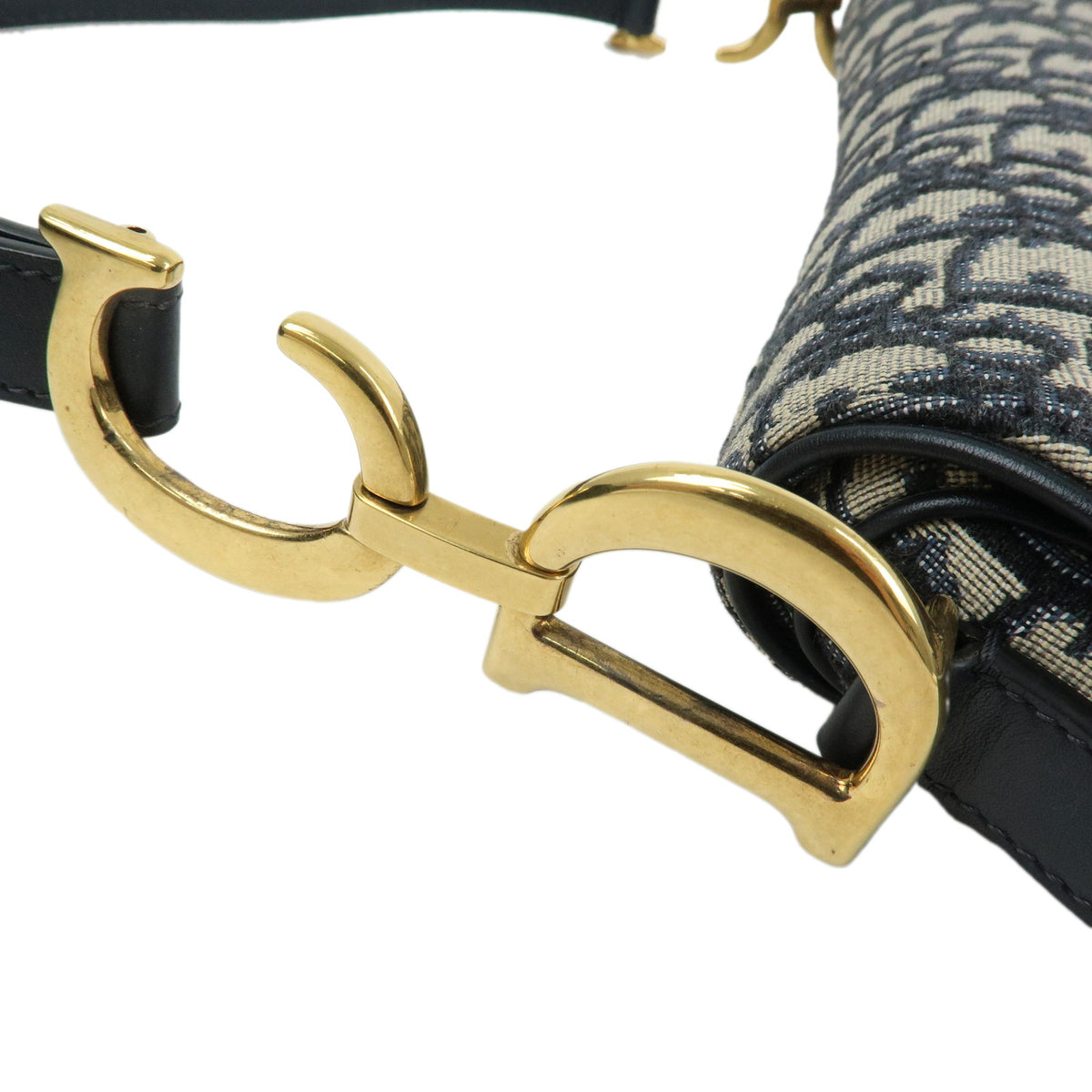 Christian Dior Saddle Oblique Jaquard Canvas Leather Shoulder Bag Navy