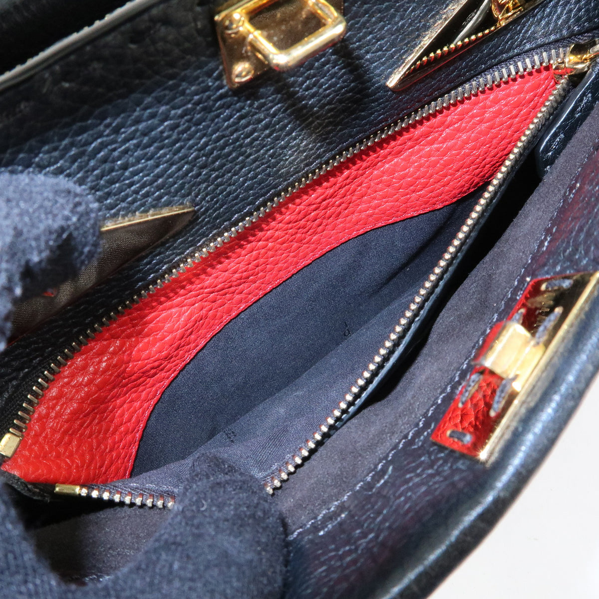FENDI Peekaboo Seleria Calf Leather 2Way Hand Bag Black 7VA422