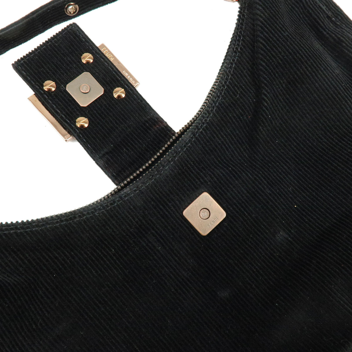 FENDI Corduroy Hand Bag Shoulder Bag Black 8BR020
