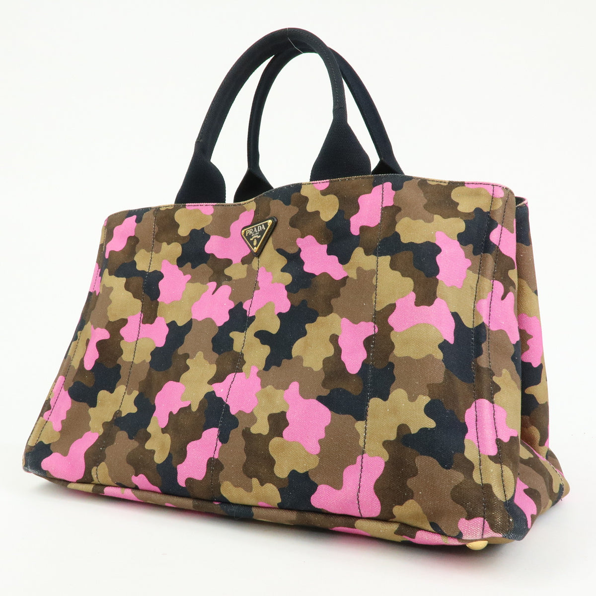 PRADA Triangle Logo Canapa Canvas Tote Bag Camouflage Khaki PInk BN2020