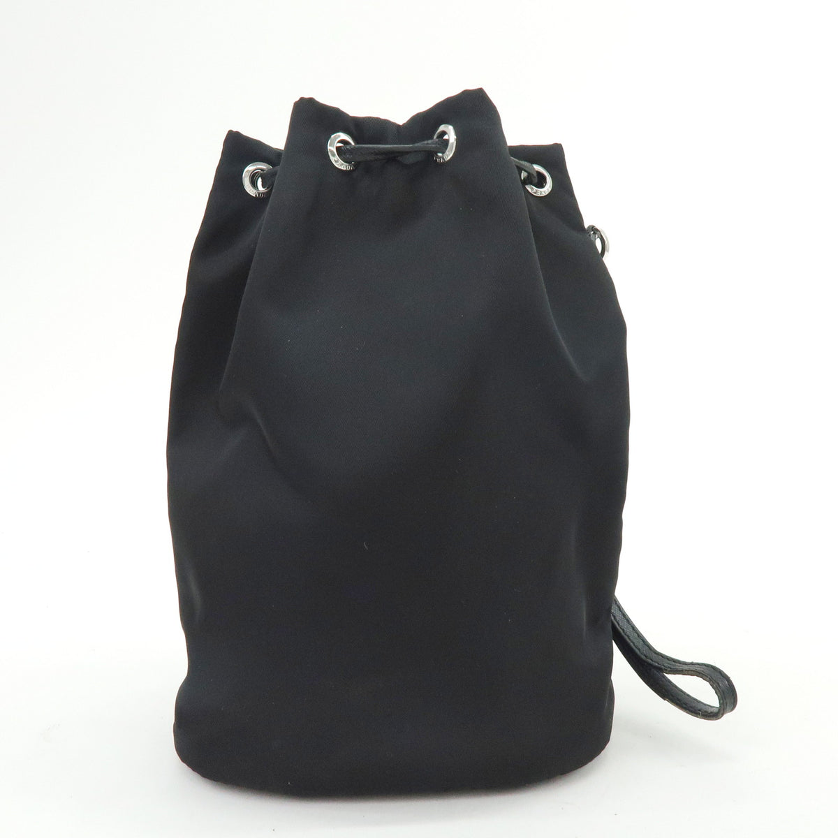PRADA Triangle Logo Nylon Saffiano Leather Pouch Hand Bag Black 1NS369