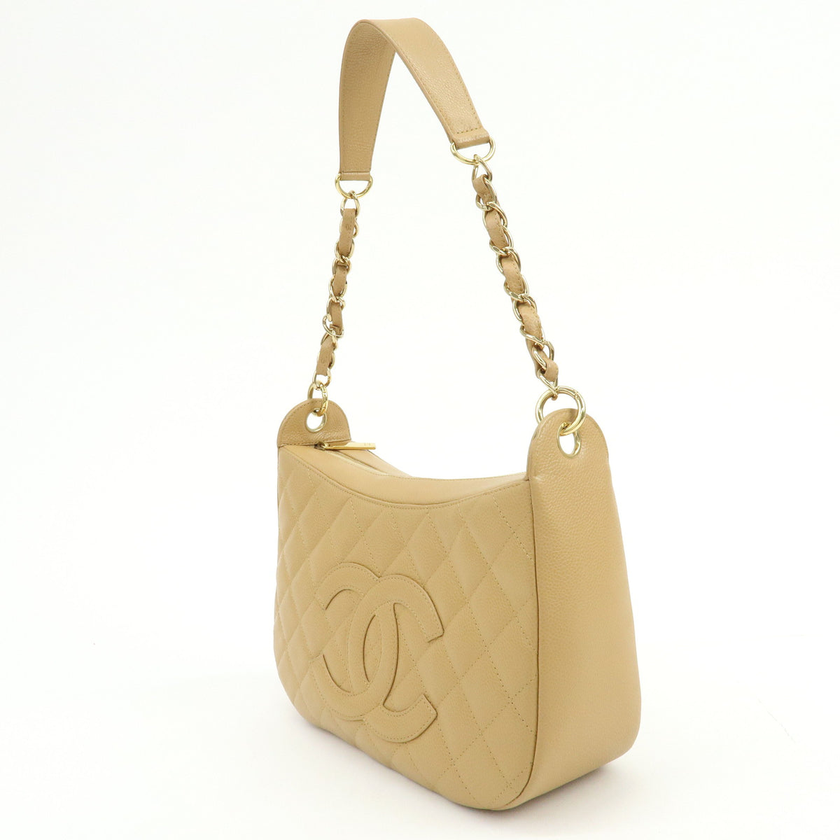 CHANEL COCO Mark Matelasse Caviaskin Chain Shoulder Bag Beige A20993
