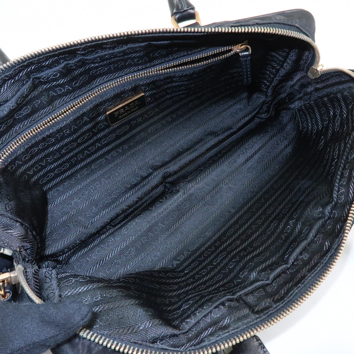 PRADA Triangle Log Nylon Leather Shoulder Bag Hand Bag Black