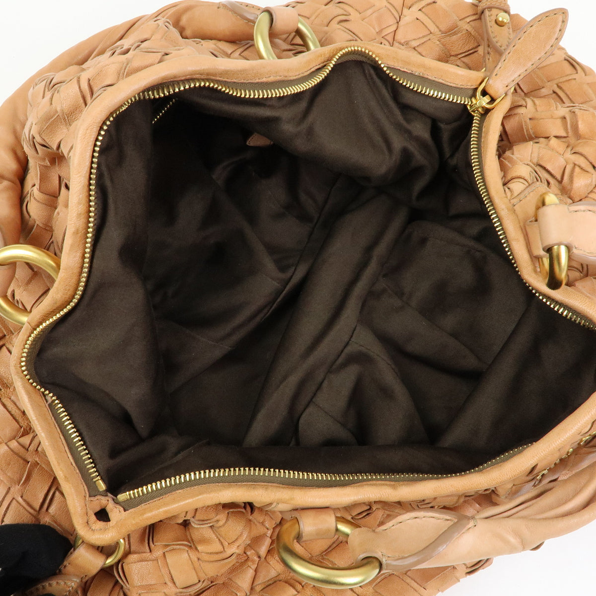 MIU MIU Leather Blaid Shoulder Bag Hand Bag Brown