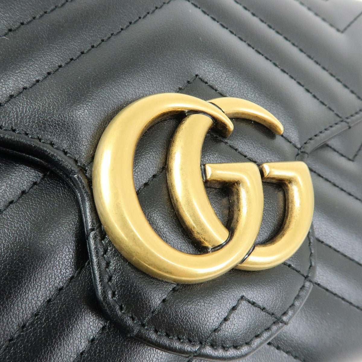 GUCCI GG Marmont Double G Leather Chain Shoulder Bag Black 474575