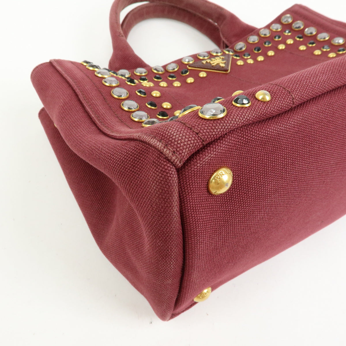 PRADA Triangle Logo Canapa Mini Canvas 2Way Bag Bijoux Bordeaux 1BG439